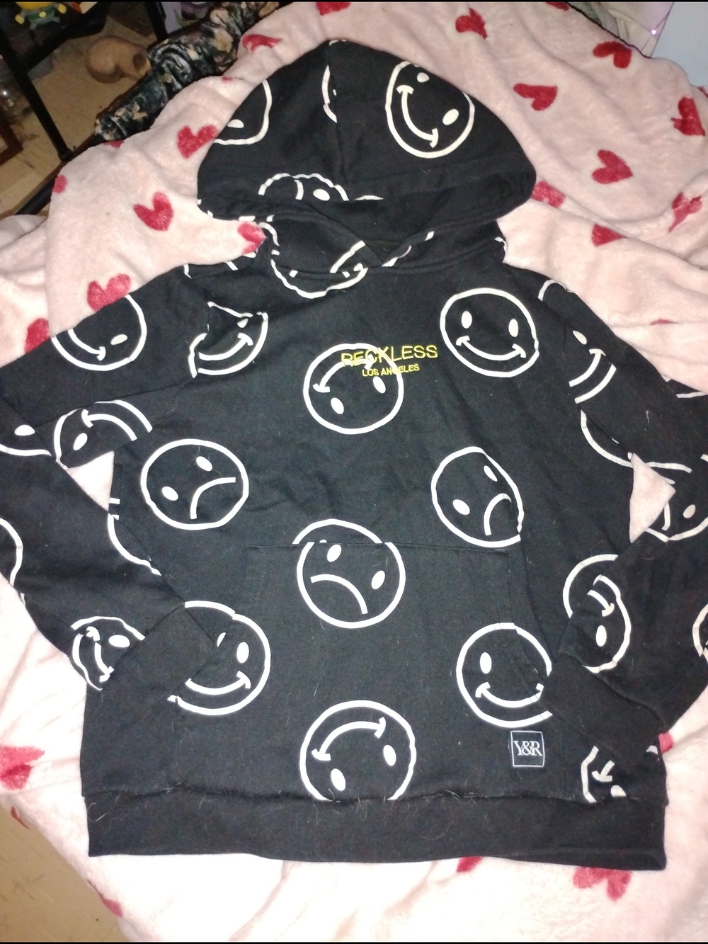 Young & Reckless Black Hoodie with White Smiley Print